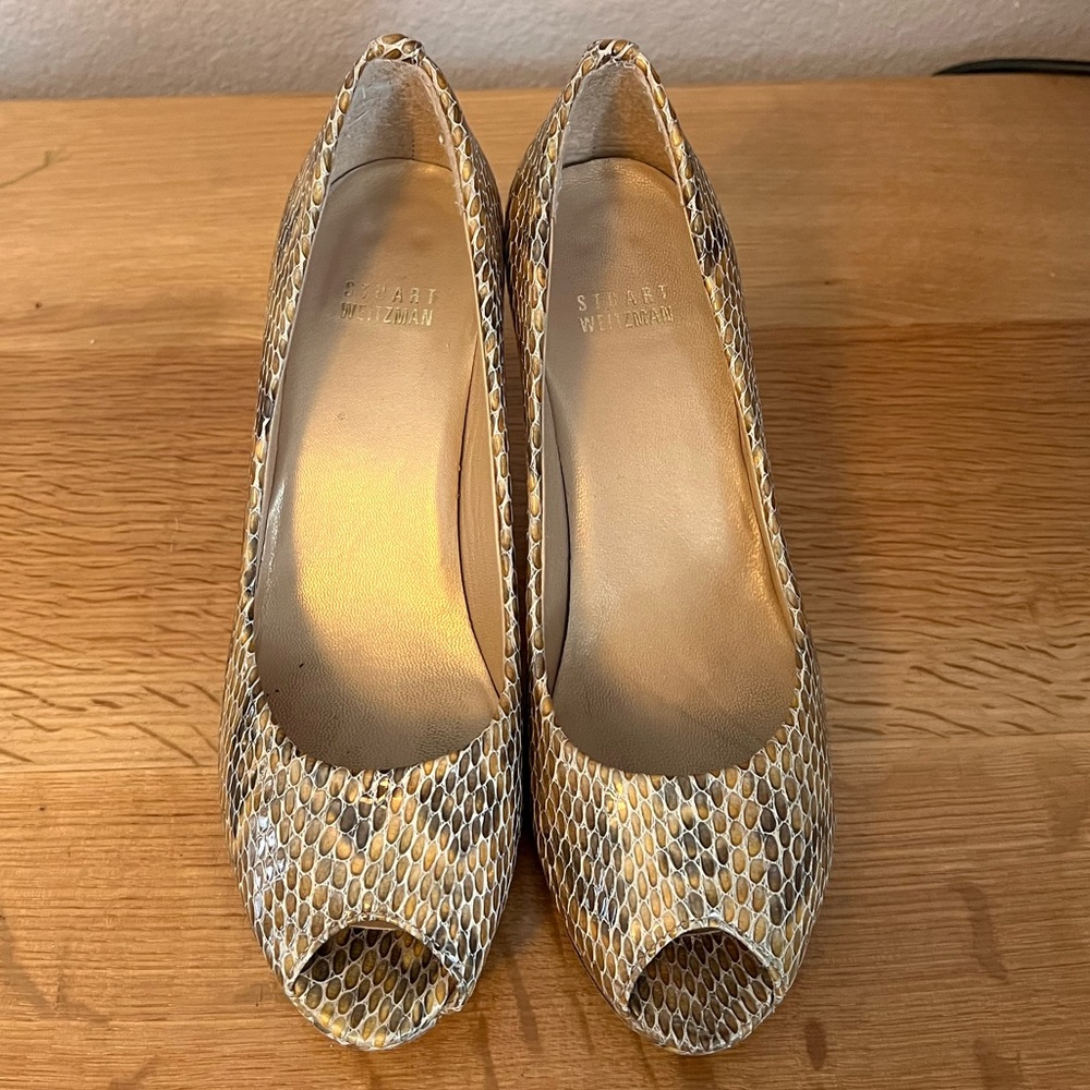 Stuart Weitzman Python Embossed Peep Toe Pump - image 2